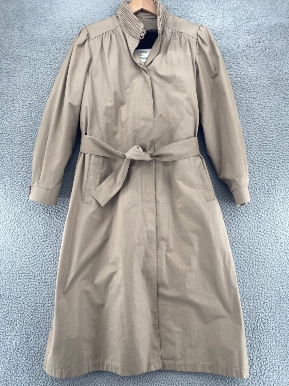 London Fog Coat Womens 8 Beige Maincoats Weatherwear Trench Pleated Collar Puff*